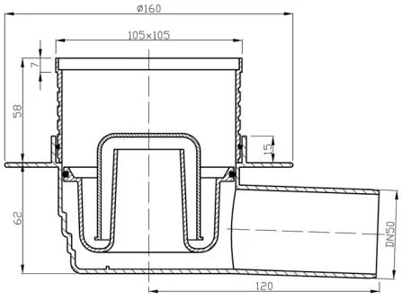 Bočná podlahová výpusť DN 50
