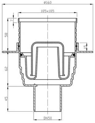 Priama podlahová výpusť DN50