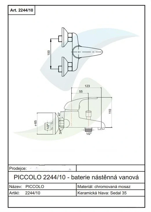 Vaňová batéria bez príslušenstva ,rozteč 100 mm