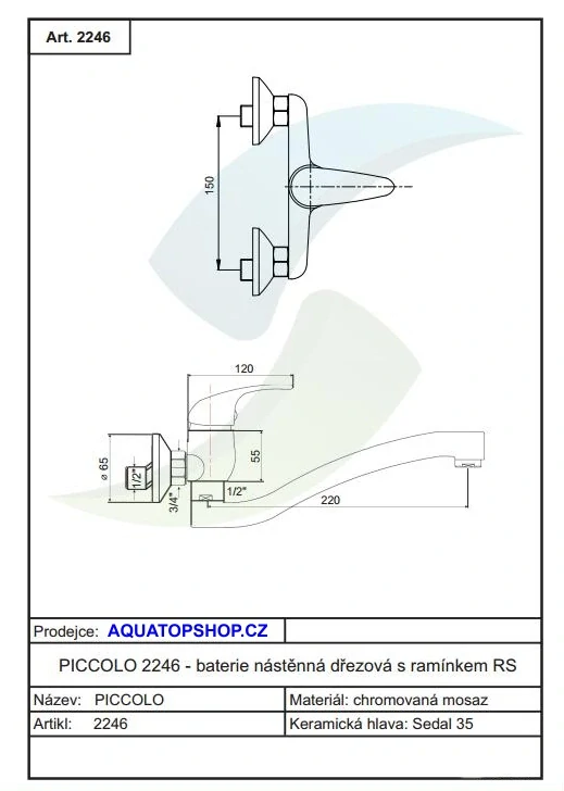 Drezová nástenná  batéria s ramienkom RS 22cm ,rozteč 150mm