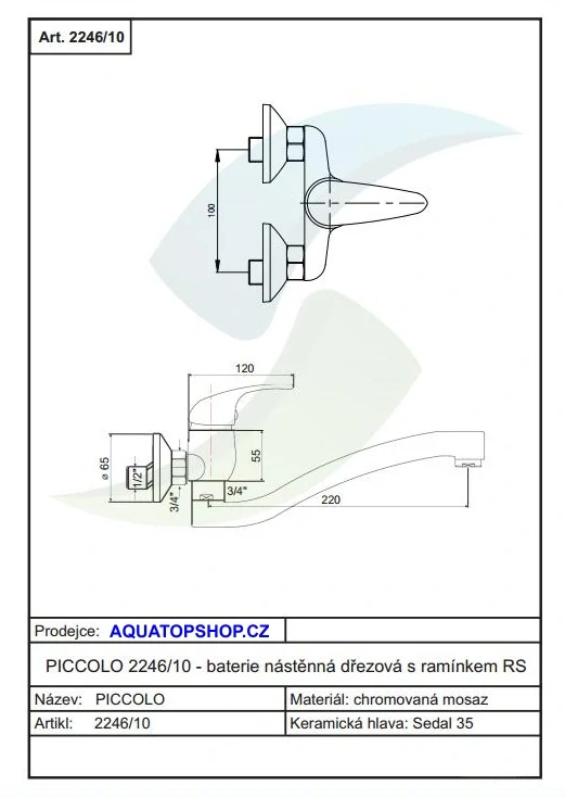 Drezová nástenná batéria s ramienkom ,rozteč 100mm