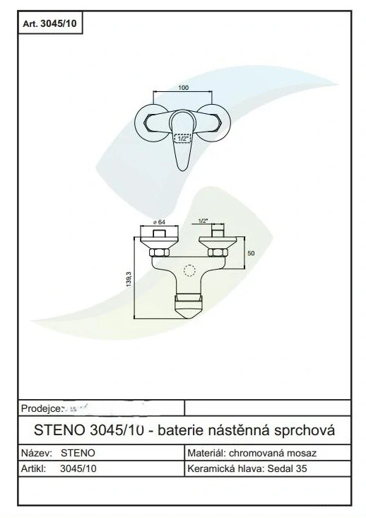 Sprchová batéria s príslušenstvom ,rozteč 100 mm