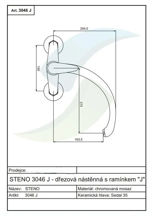 Drezová nástenná batéria s ramienkom "J" ,rozteč 150mm