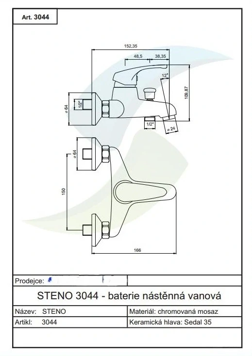 Vaňová batéria s príslušenstvom, rozteč 150 mm